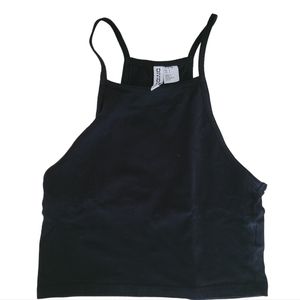 Black high neck halter crop tank